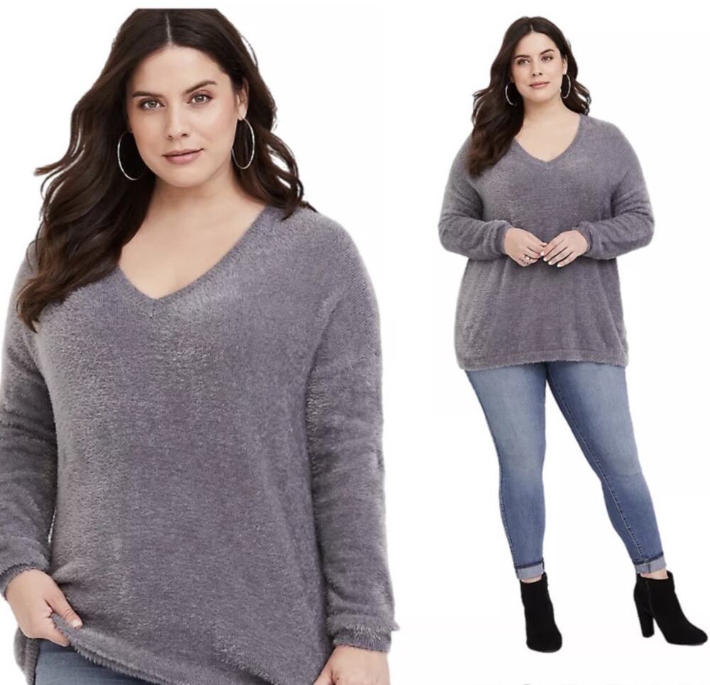 Torrid Eyelash V-Neck gray tunic sweater size 1X